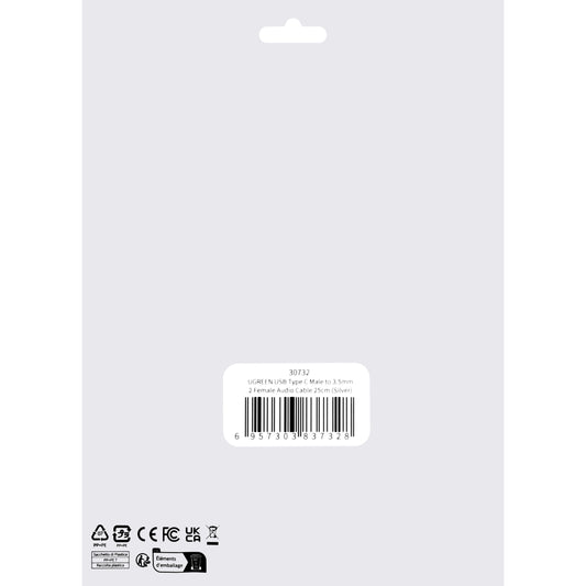 USB-C Audio Splitter Adapter USB-C - 2 x 3.5mm UGREEN AV144 2in1, 0.20m, Gray