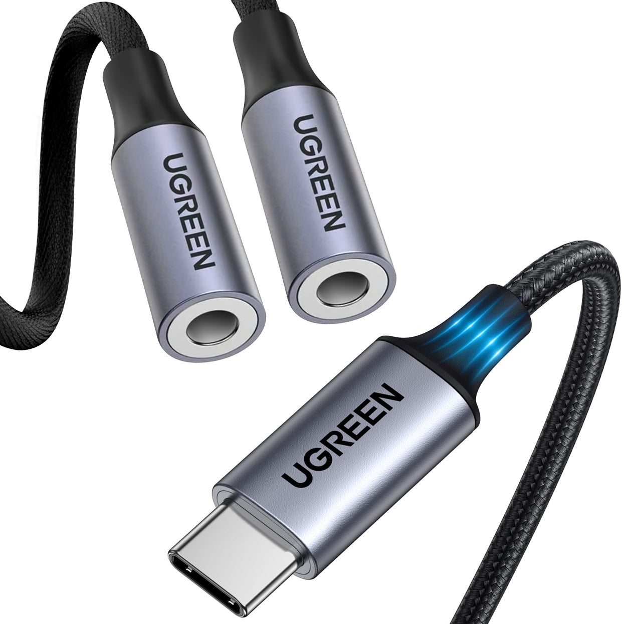 USB-C Audio Splitter Adapter - 2 x 3.5mm UGREEN AV144 2in1, 0.20m, Gray