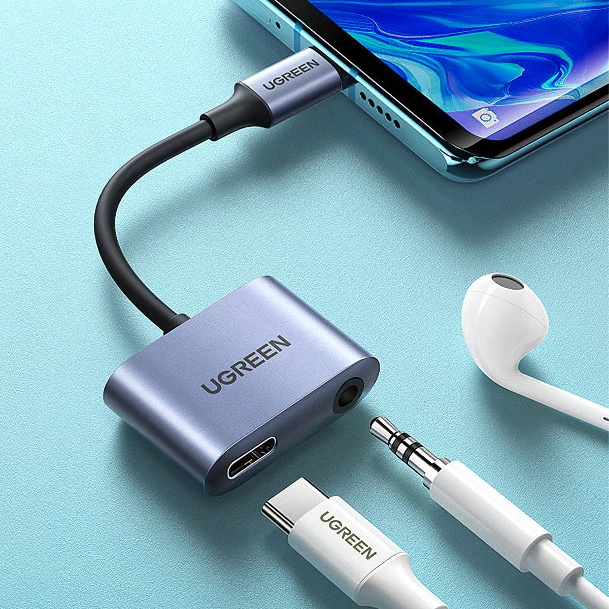 USB-C to 3.5mm / USB-C UGREEN CM231 Audio Adapter, Gray