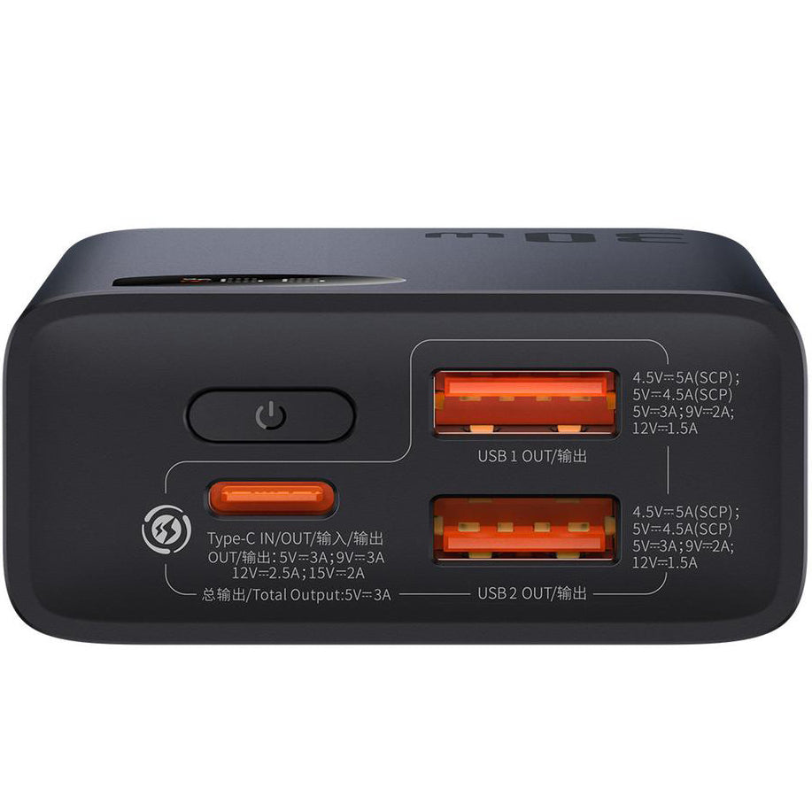 Baseus Adaman2 External Battery, 10000mAh, 30W, QC + PD, 1 x USB-C - 2 x USB-A, Black PPAD040101