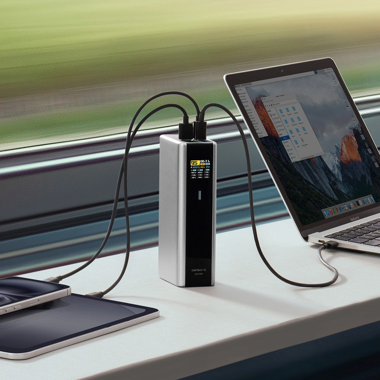 Cuktech External Battery, 20000mAh, 210W, QC + PD, 1 x USB-A - 2 x USB-C, Gray CKPB200UGLGR