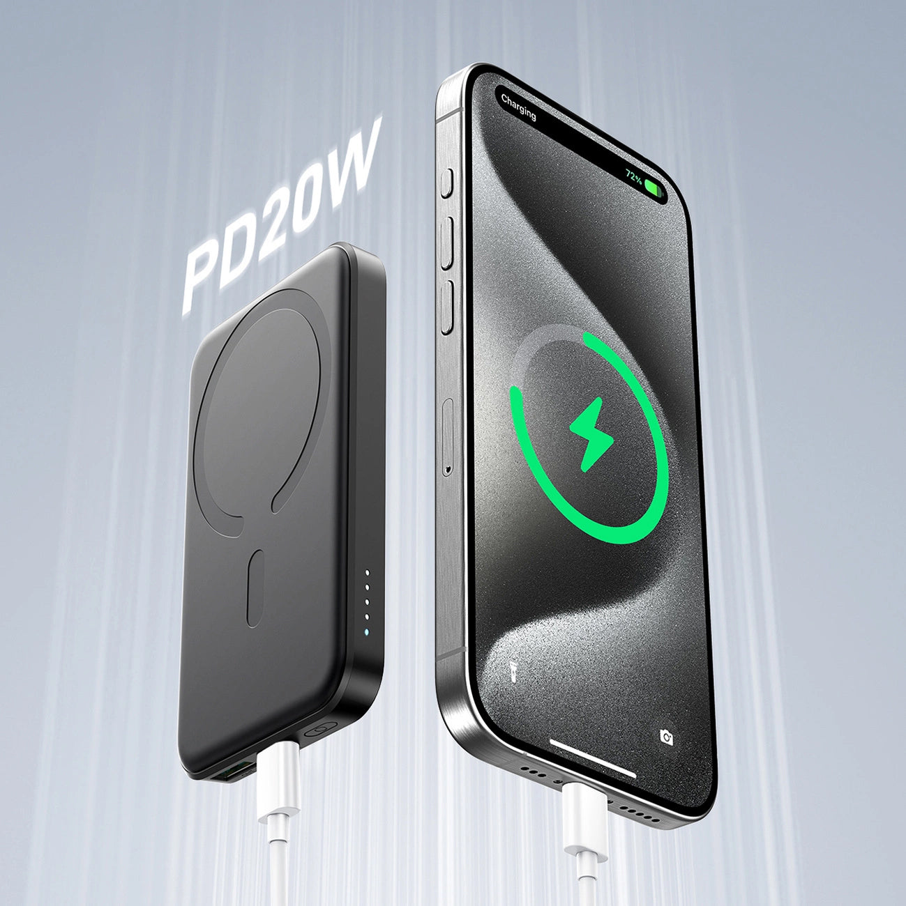 Joyroom JR-W020 Mini Wireless External Battery, 5000mAh, 20W, QC + PD + FQI, 1 x QI - 1 x USB-A - 1 x USB-C, Black