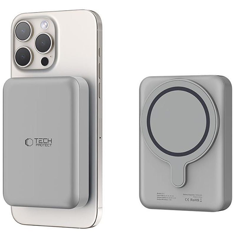 External Wireless Battery Tech-Protect PB11 LifeMag, 10000mAh, 15W, PD + FQI, 1 x QI - 1 x USB-C, Grey