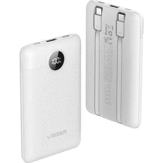 Veger C11C External Battery, 10000mAh, 22.5W, QC + PD, 1 x Lightning - 1 x USB-A - 2 x USB-C, White