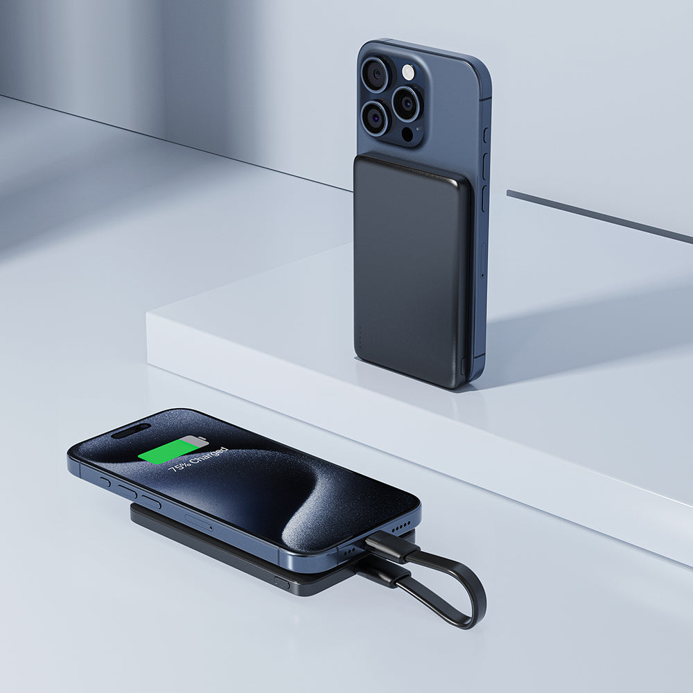 Acefast M8 Wireless External Battery, 5000mAh, 18W, PD + FQI, 1 x QI - 1 x USB-C, Black