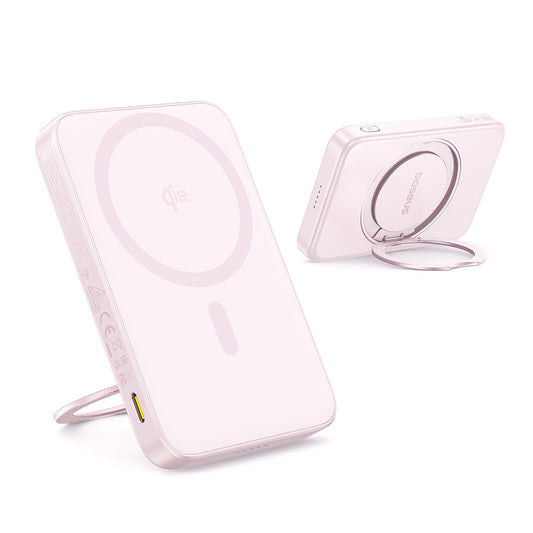 Baseus PicoGo Wireless External Battery, 5000mAh, 20W, PD + FQI, 1 x QI - 1 x USB-C, Pink P10076800413-00