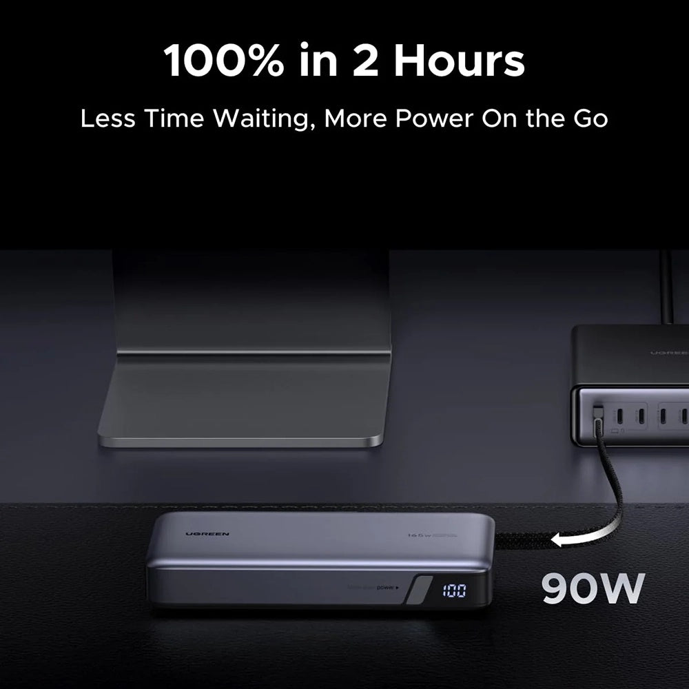 UGREEN PB726 External Battery (55995B), 25000mAh, 165W, QC + PD, 1 x USB-A - 3 x USB-C, Gray