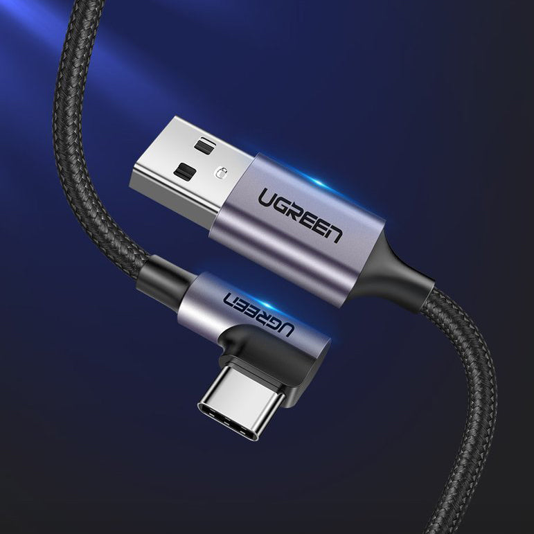 UGREEN US284 Angled USB-A to USB-C Data and Charging Cable, 18W, 3m, Grey
