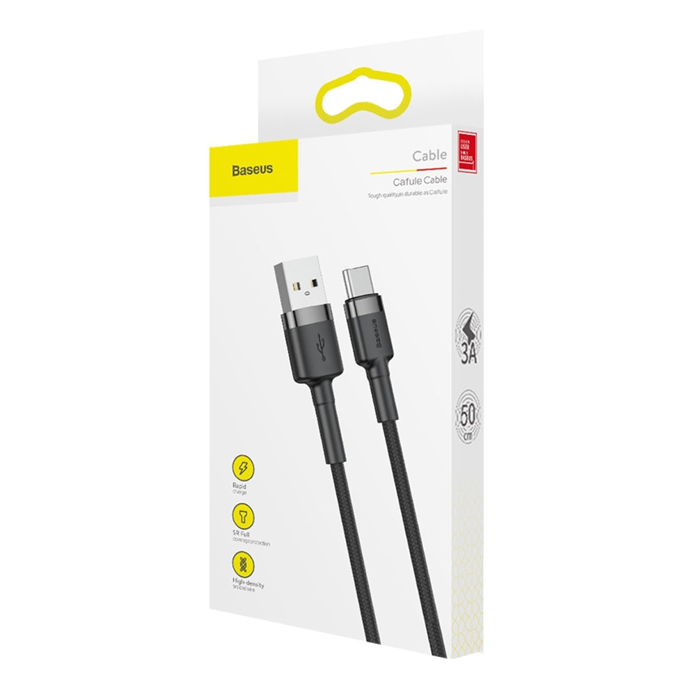 Baseus Cafule USB-A to USB-C Data and Charging Cable, 60W, 0.5m, Black CATKLF-AG1