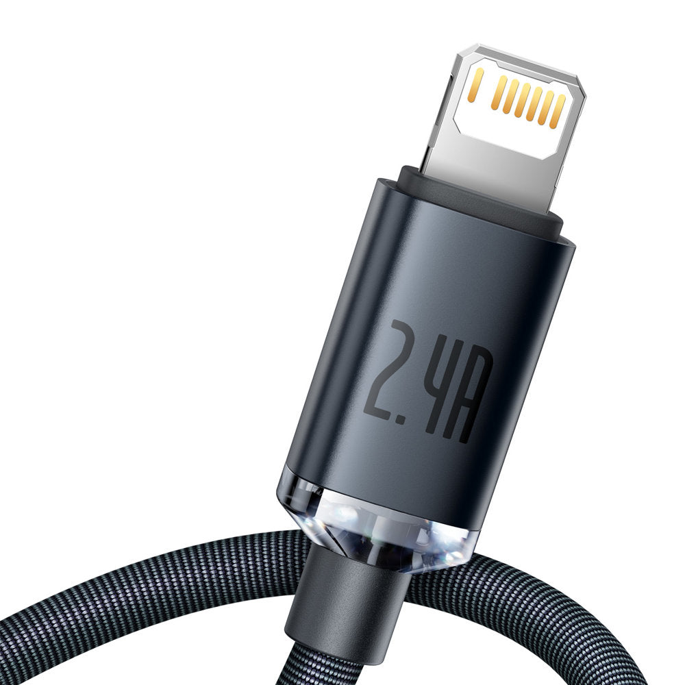 Baseus Crystal Shine Series USB-A - Lightning Charging and Data Cable, 18W, 2m, Black CAJYY00010101