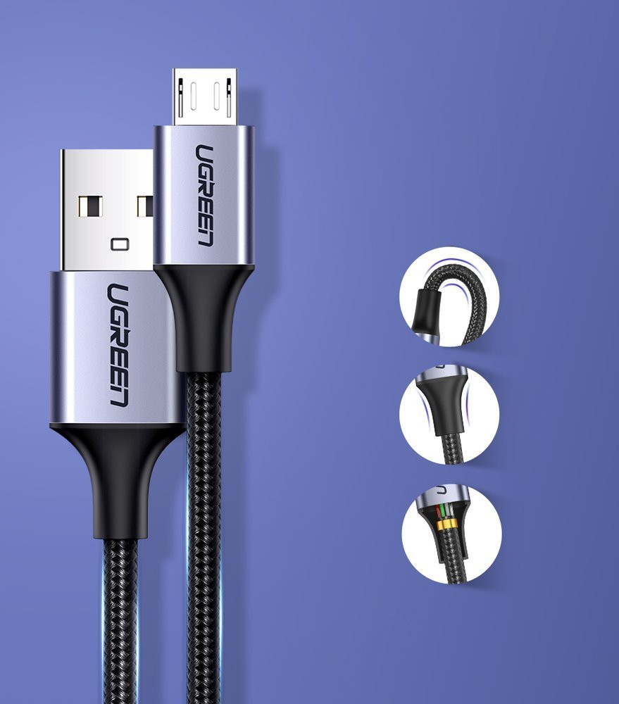 USB-A to microUSB Data and Charging Cable UGREEN US290, 18W, 2m, Black