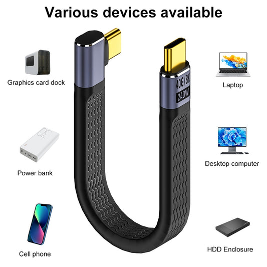 USB-C Data and Charging Cable - USB-C OEM Angled 8K Video, 240W, 0.15m, Black