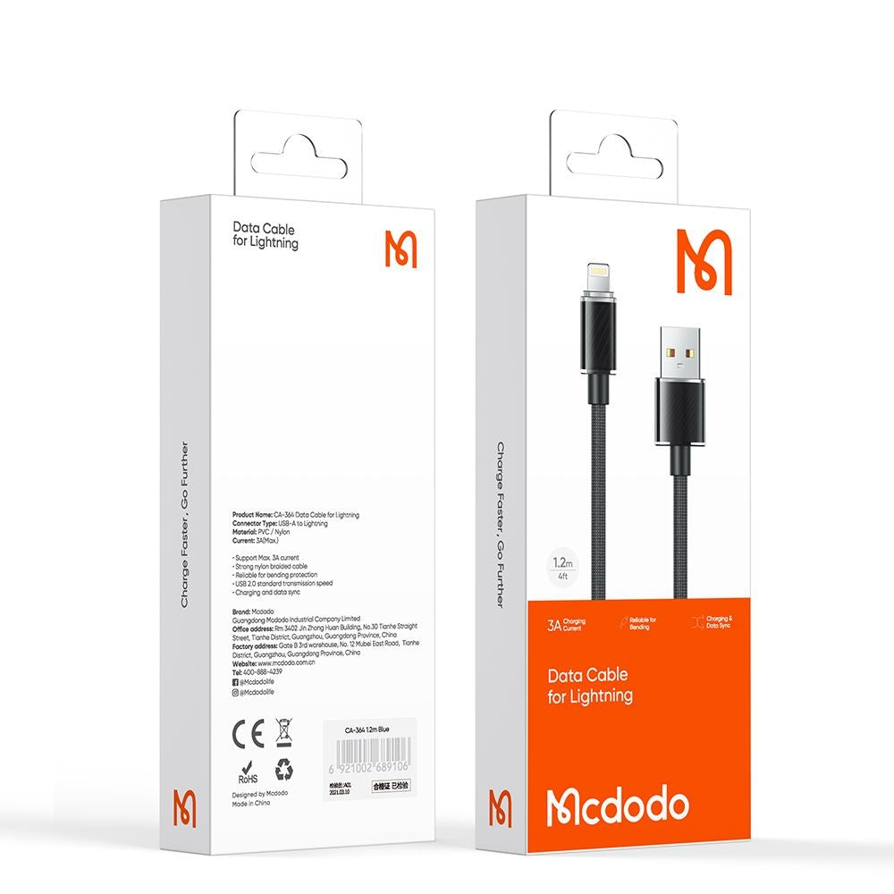 USB-A to Lightning McDodo CA-3640 Data and Charging Cable, 18W, 1.2m, Black