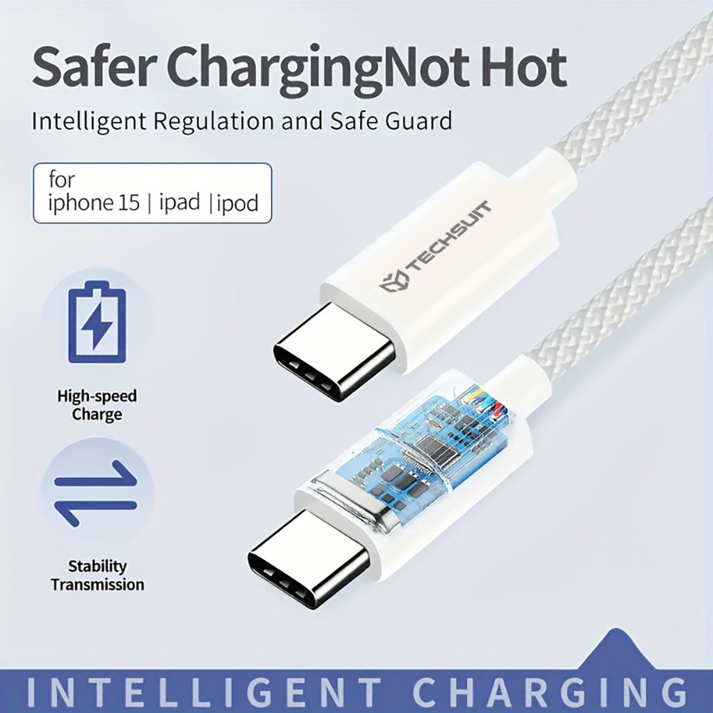 USB-C Data and Charging Cable - USB-C Techsuit PCB114D, 60W, 1m, Gray