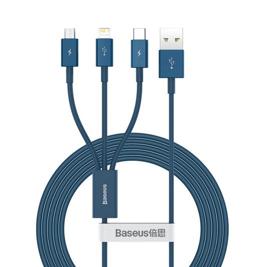 Charging Cable USB-A - Lightning / microUSB / USB-C Baseus Superior 3in1 Series, 20W, 1.5m, Blue CAMLTYS-03