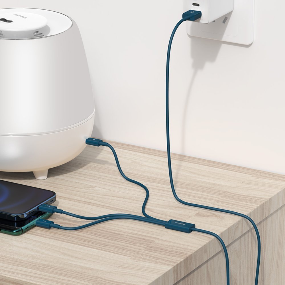 USB-A Charging Cable - Lightning / microUSB / USB-C Baseus Superior 3in1 Series, 20W, 1.5m, Blue CAMLTYS-03