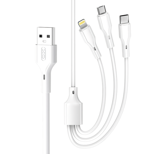 USB-A - Lightning / microUSB / USB-C Charging Cable XO Design NB230 3in1, 20W, 1m, White