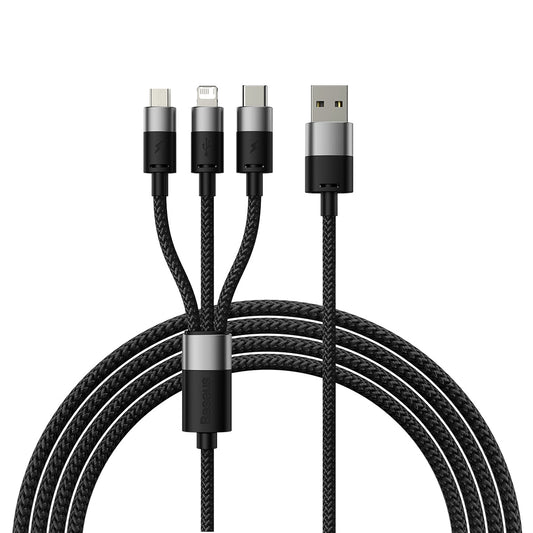 Charging Cable USB-A - Lightning / microUSB / USB-C Baseus StarSpeed 3in1, 18W, 1.2m, Black CAXS000001 CAXS000001