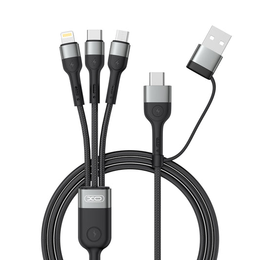 Charging Cable USB-A / USB-C - Lightning / microUSB / USB-C XO Design NB254 3in1, 60W, 1.2m, Black