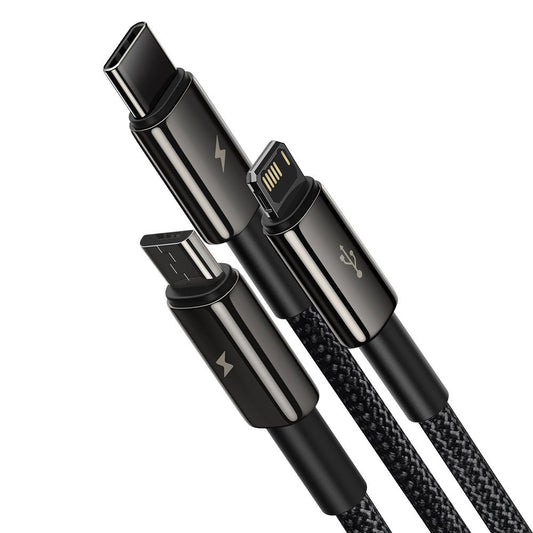Charging Cable USB-A - Lightning / microUSB / USB-C Baseus Tungsten Gold 3in1, 18W, 1.5m, Black CAMLTWJ-01