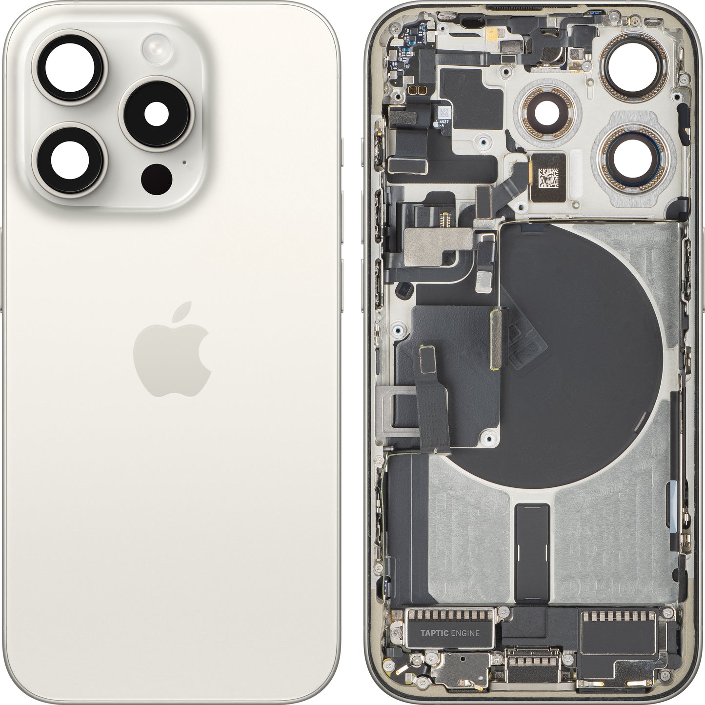 Apple iPhone 15 Pro Battery Cover, With Middle Frame, Full Parts, White (White Titanium), Swap