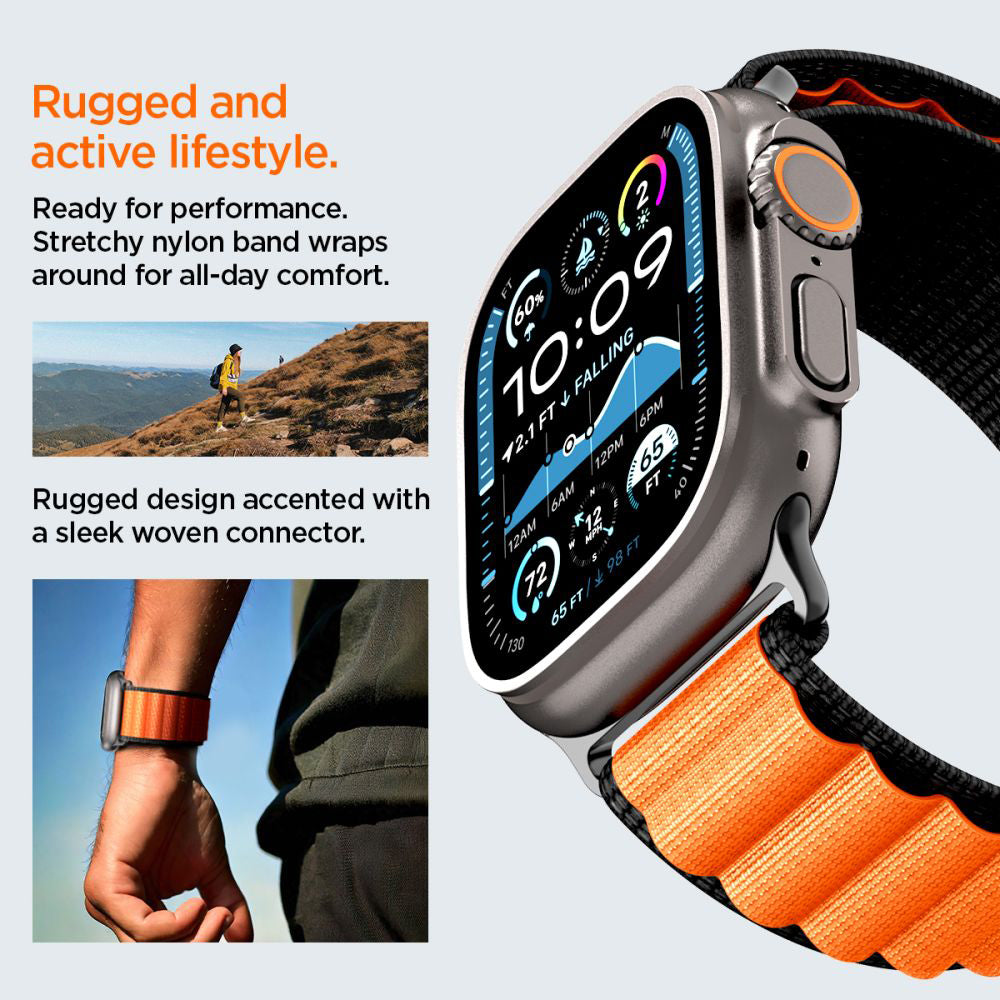 Spigen WBF1 Strap for Apple Watch 49mm / 46mm / 45mm / 44mm Series, Black Orange AMP10145