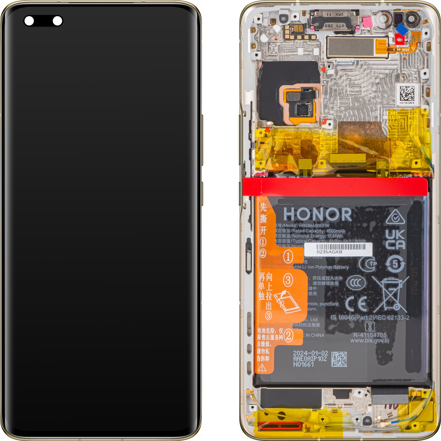 Display with Touchscreen Honor Magic4 Pro, with Frame and Battery, Gold, Service Pack 0235AGXB