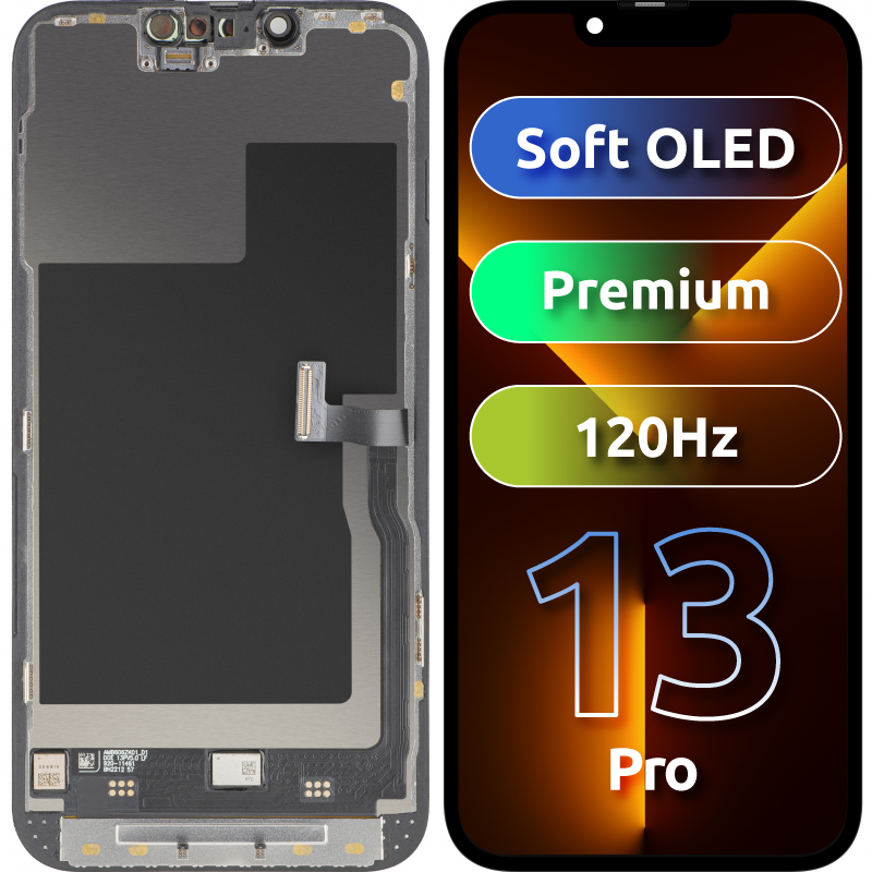 MP Touchscreen Display compatible with Apple iPhone 13 Pro, with Frame, Premium Soft OLED FHD 120Hz Version, Black