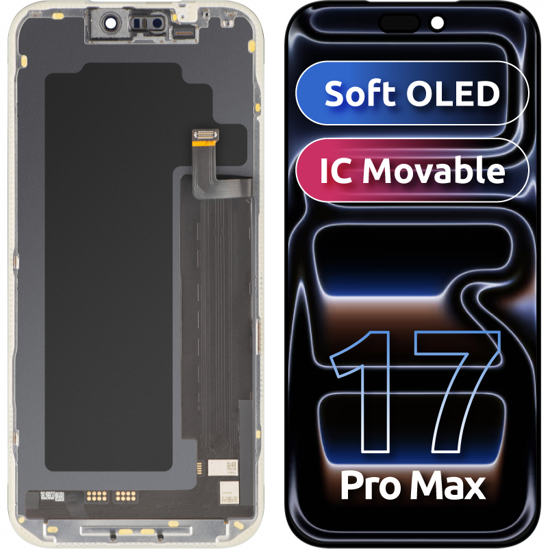 MP Touchscreen Display compatible with Apple iPhone 17 Pro Max, with Frame, Soft Version OLED FHD 120Hz IC Movable, Black