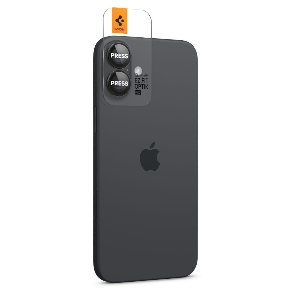 Spigen GlastR EZ FIT Optik Pro Rear Camera Protector for Apple iPhone 17 / 16 Plus / 16, Tempered Glass, Set of 2 pieces, Black AGL07921