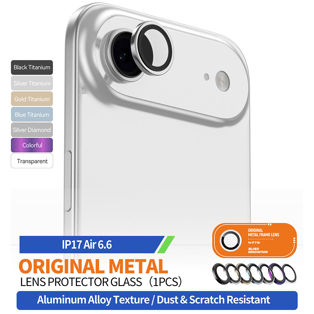 Blueo Glitter Diamond Metal Frame Rear Camera Protection Film for Apple iPhone 17 Air, Tempered Glass, Silver