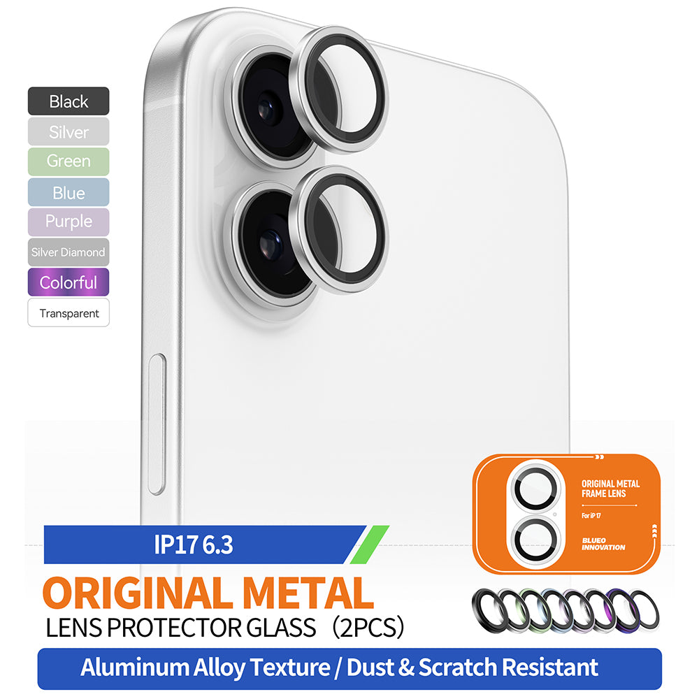 Blueo Metal Frame Rear Camera Protection Film for Apple iPhone 17, Tempered Glass, Silver