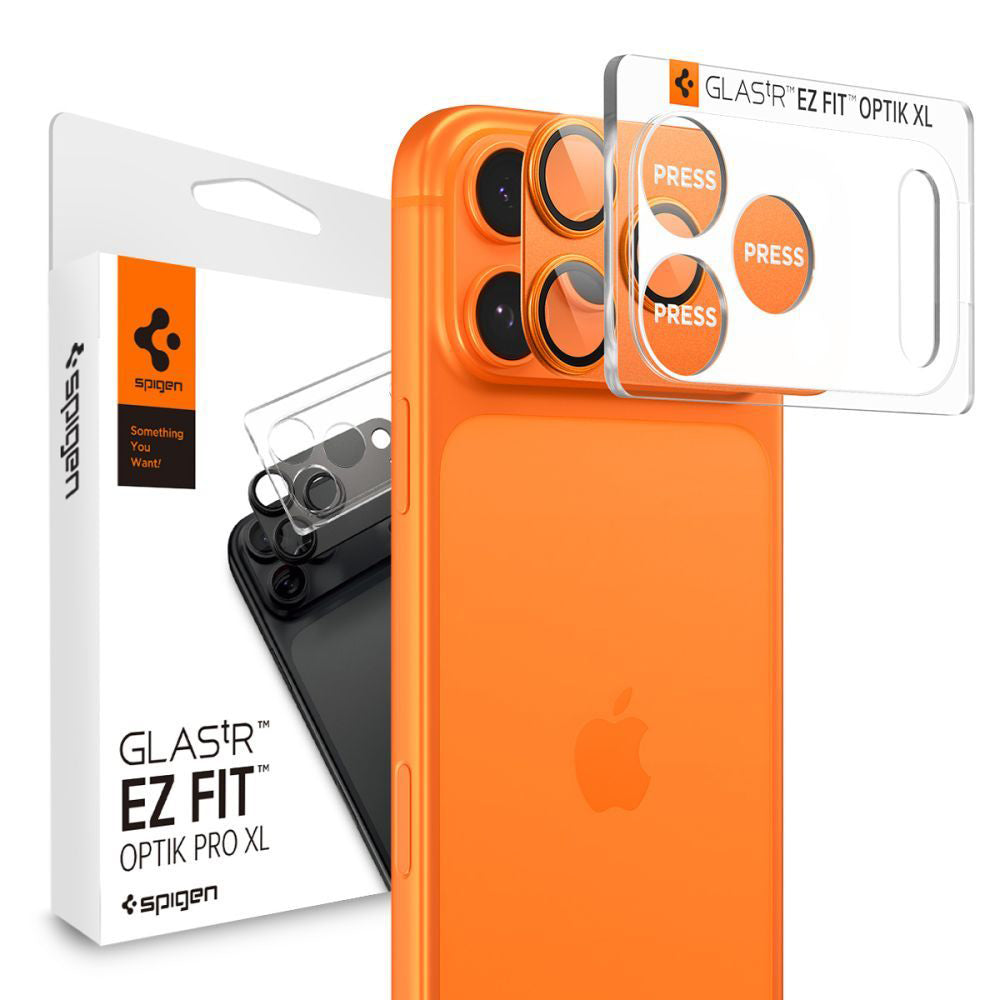 Rear Camera Protection Film Spigen GlastR EZ FIT Optik Pro XL for Apple iPhone 17 Pro, Tempered Glass, Orange AGL10645