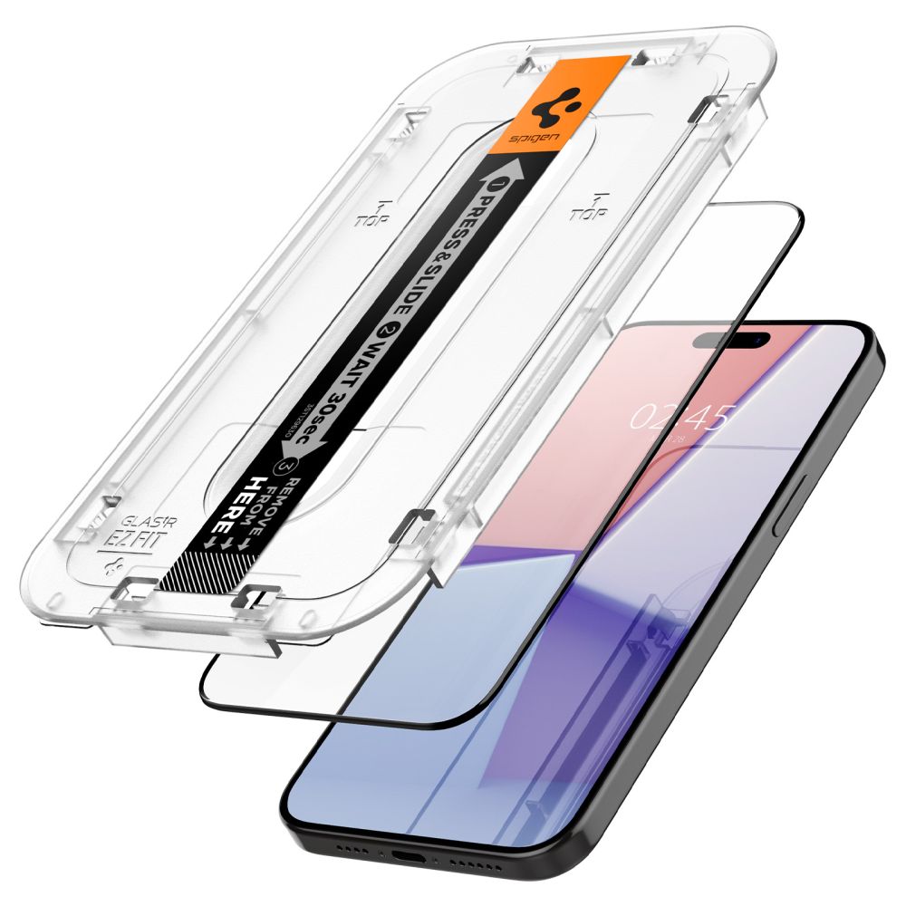Spigen GlastR EZ FIT HD Screen Protector for Apple iPhone 15, Tempered Glass, Full Glue, 2.5D, Black AGL06908