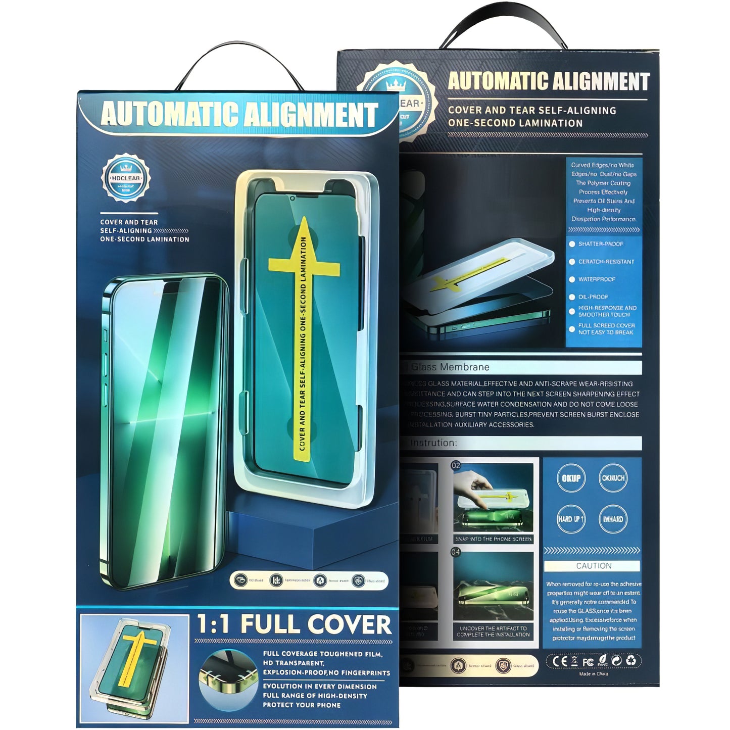 OEM Automatic Alignment Screen Protector for Apple iPhone 16 Pro / 17 / 17 Pro, Tempered Glass, Full Glue, 5D, Black