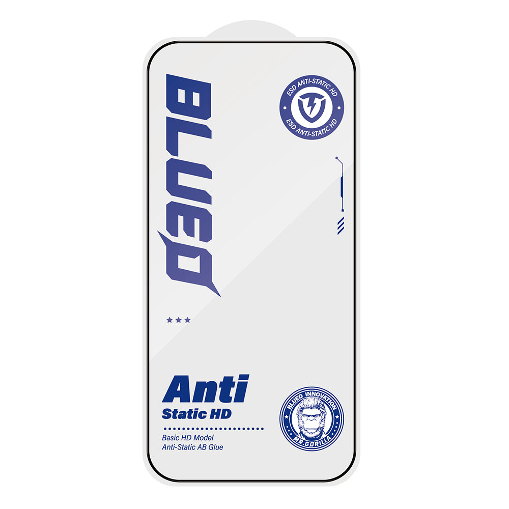 Blueo Anti-Static HD Screen Protector Film for Apple iPhone 16 Plus / 15 Plus, Tempered Glass, Full Glue, Black