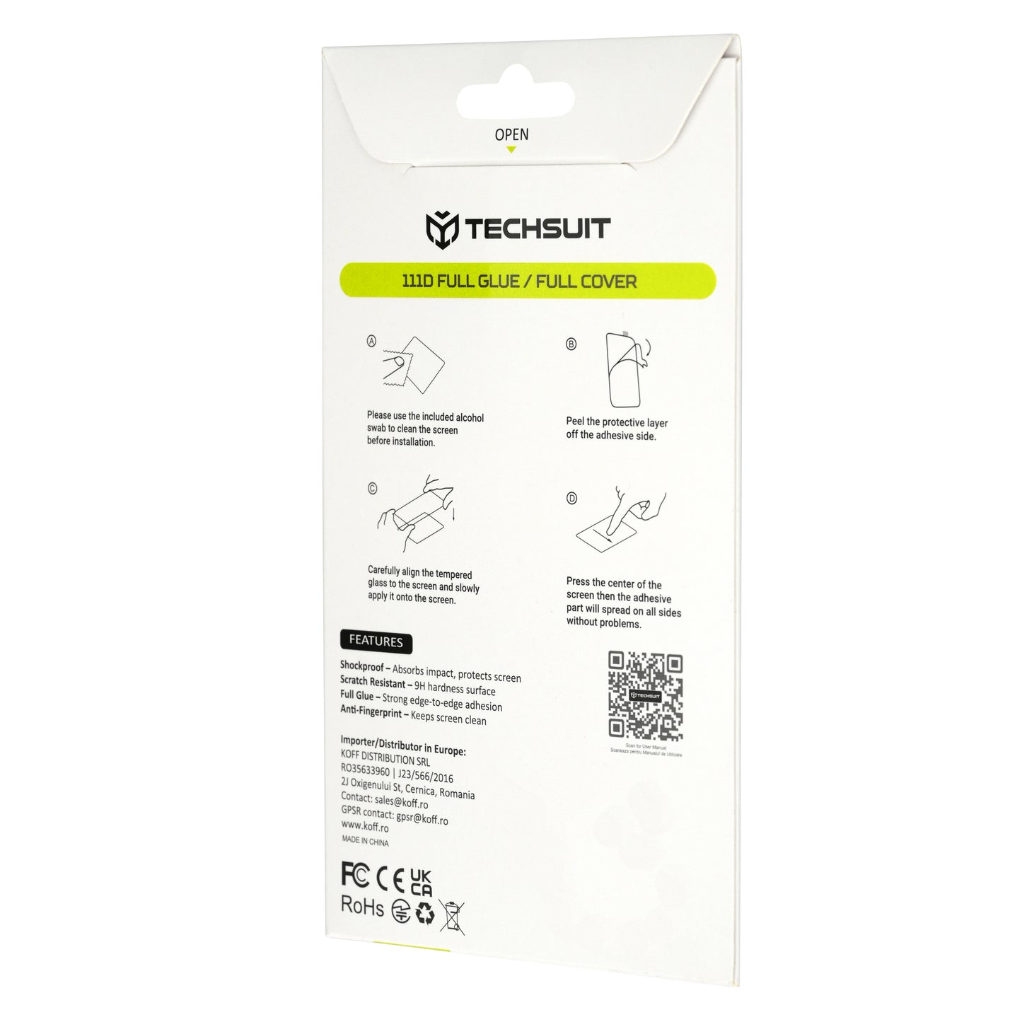 Techsuit Exterior Screen Protector for Samsung Galaxy Z Flip8 F776, Tempered Glass, Full Glue, 111D, Black