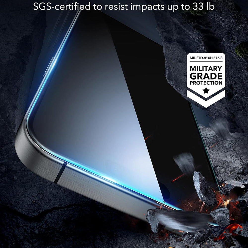 Privacy Screen Protector ESR for Apple iPhone 17 / 16 Pro, Tempered Glass, Full Glue, Set of 3 Pieces