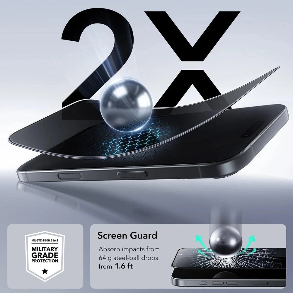 Privacy Screen Protector ESR UltraFit for Apple iPhone 17 Pro Max, Tempered Glass, Full Glue, Set of 3 Pieces