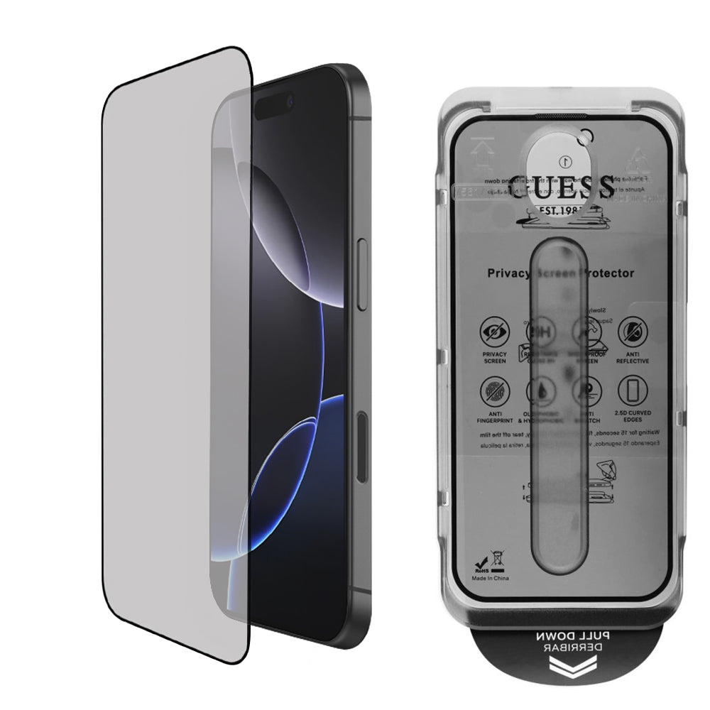 Privacy Screen Protector Guess for Apple iPhone 16 Pro, Tempered Glass, Full Glue, 2.5D