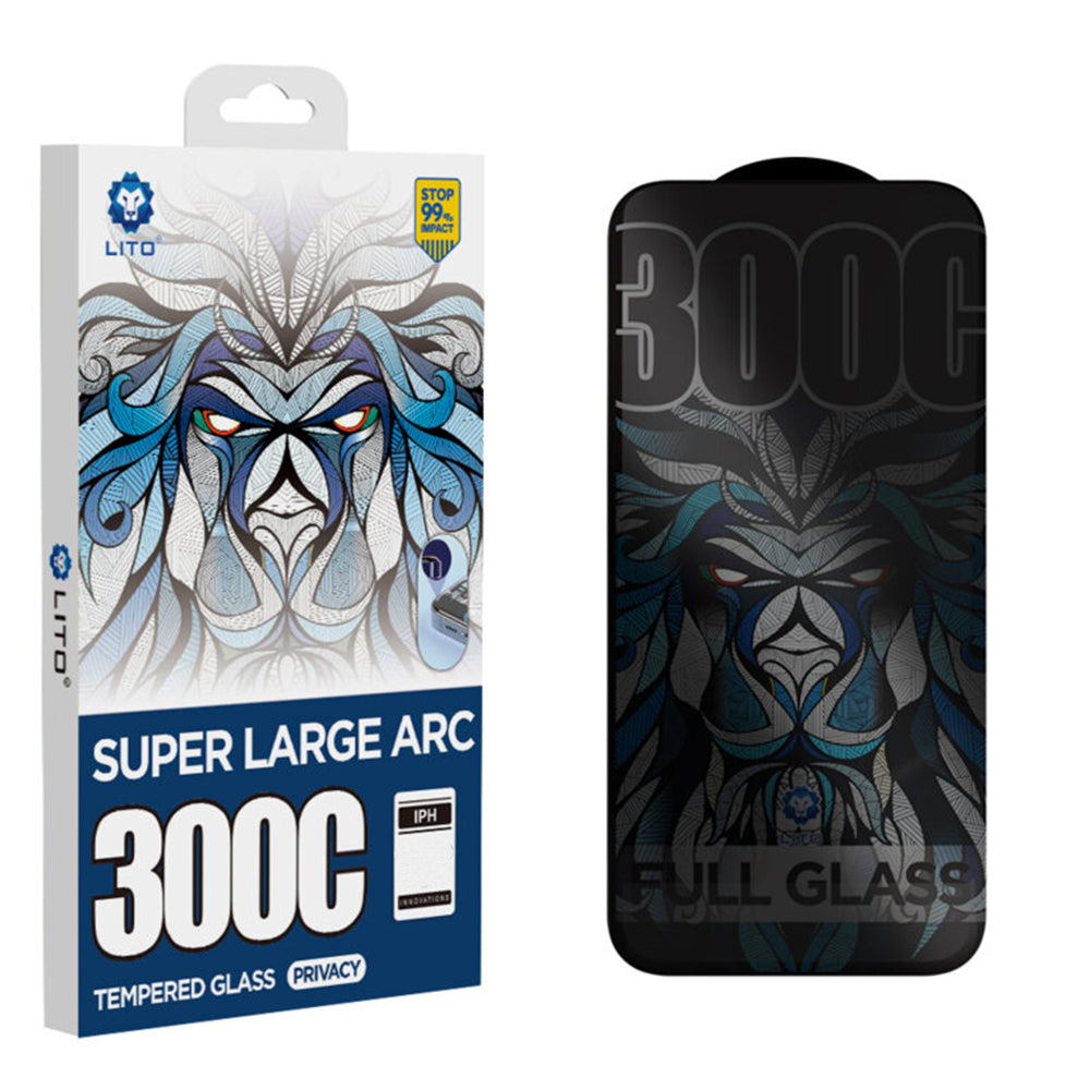 Privacy Screen Protector Lito D+ Max 300C for Apple iPhone 17 / 16 Pro, Tempered Glass, Full Glue