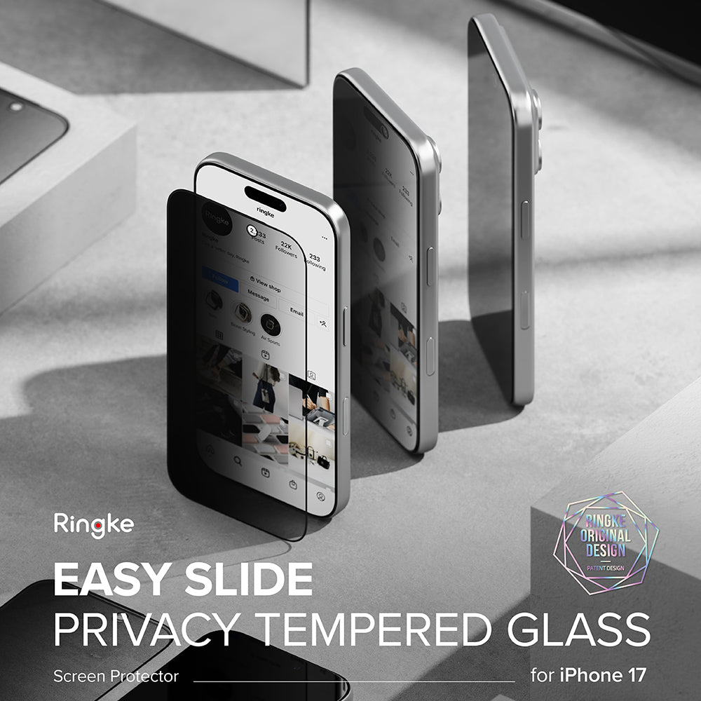 Privacy Screen Protector Ringke Easy Slide for Apple iPhone 18 Pro Max / 17 Pro Max, Tempered Glass, Full Glue, Set of 2 pieces