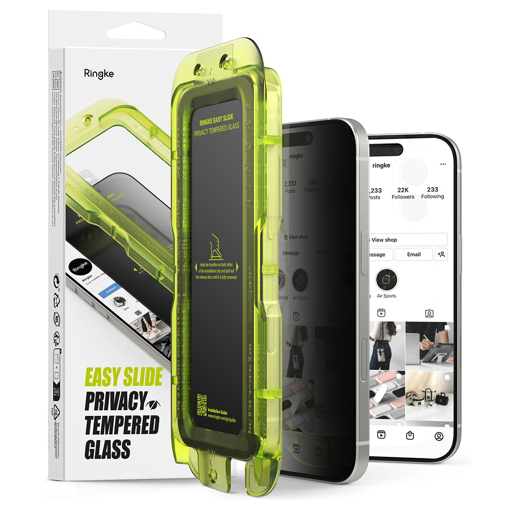 Privacy Screen Protector Ringke Easy Slide for Apple iPhone 18 Pro / 17 Pro, Tempered Glass, Full Glue, Set of 2 pieces