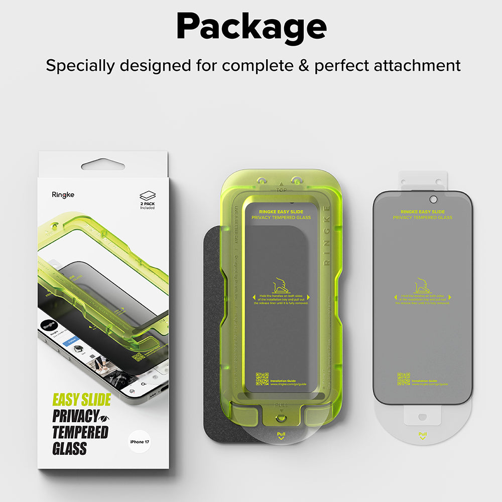 Privacy Screen Protector Ringke Easy Slide for Apple iPhone 18 Pro / 17 Pro, Tempered Glass, Full Glue, Set of 2 pieces