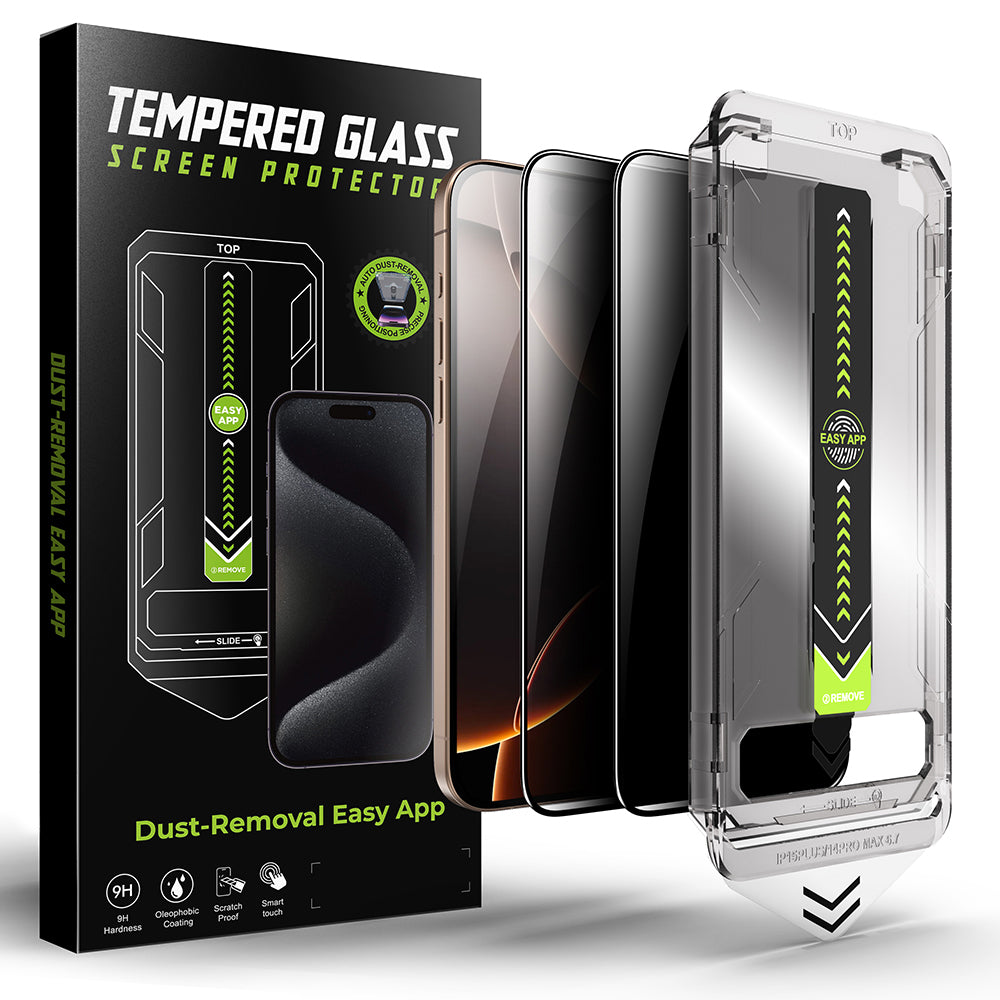 Privacy Screen Protector Techsuit TitanGlass for Apple iPhone 15 Pro, Tempered Glass, Full Glue, Set of 2 pieces