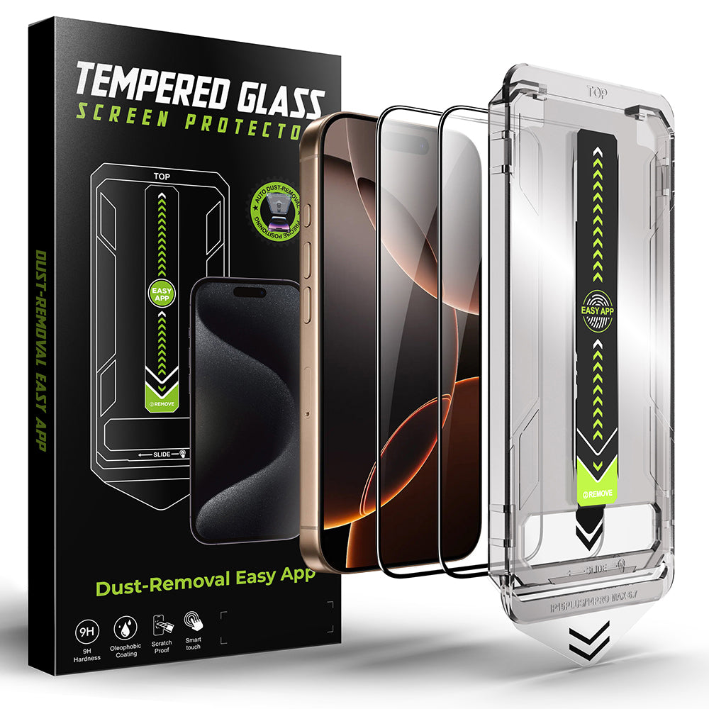 Techsuit TitanGlass Screen Protector for Apple iPhone 17e / 16e / 14 / 13 Pro, Tempered Glass, Full Glue, Set of 2 pieces, Black