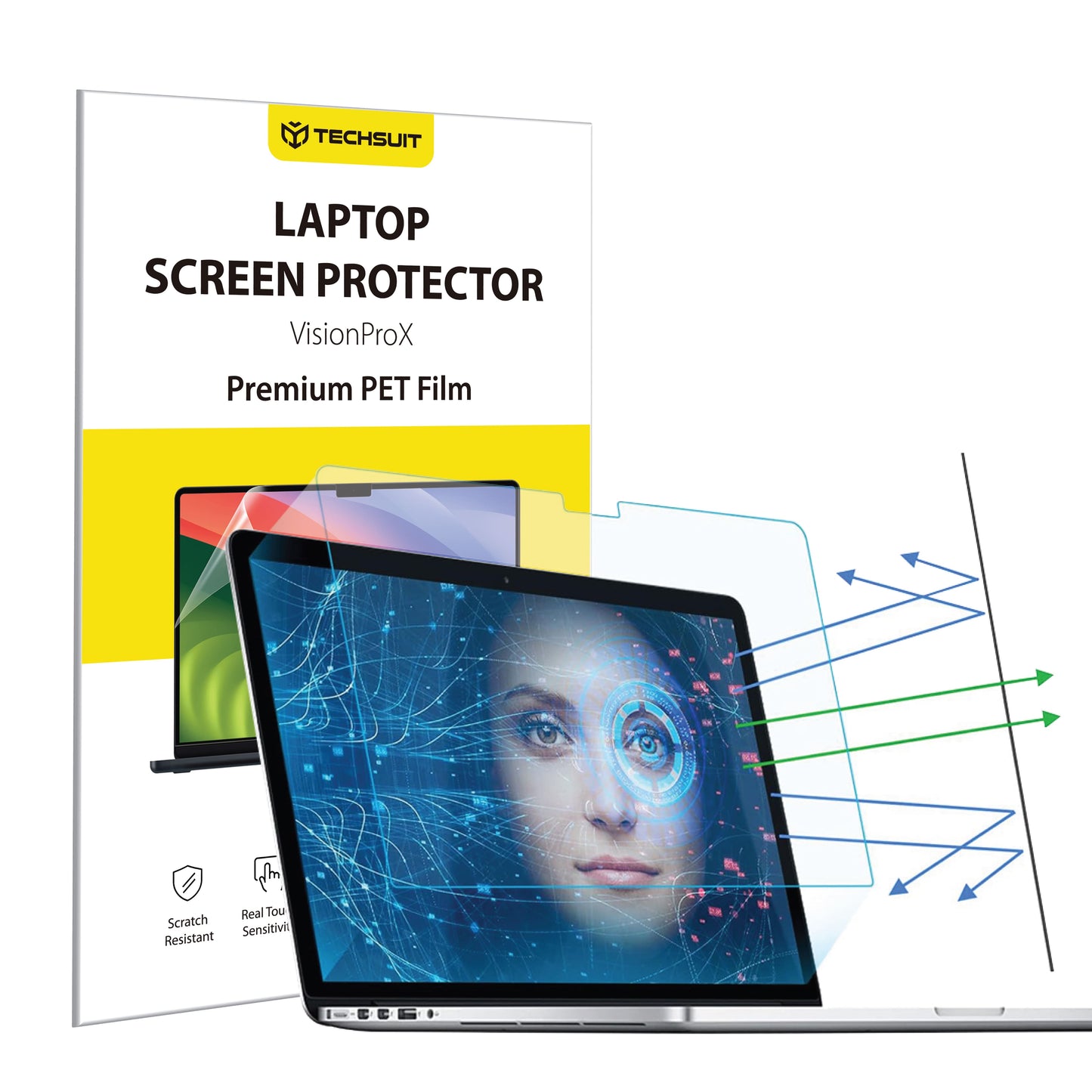 Techsuit VisionProX Anti Blue Light Screen Protector Film for Apple MacBook Air 15inch (2024) / Air 15inch (2023), Plastic