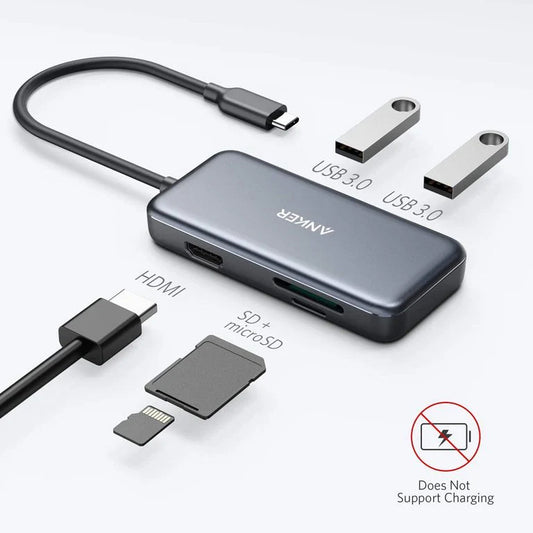Anker USB-C Hub, 2 x USB-A 3.0 - 1 x HDMI - 1 x SD - 1 x microSD, Black A8334HA1