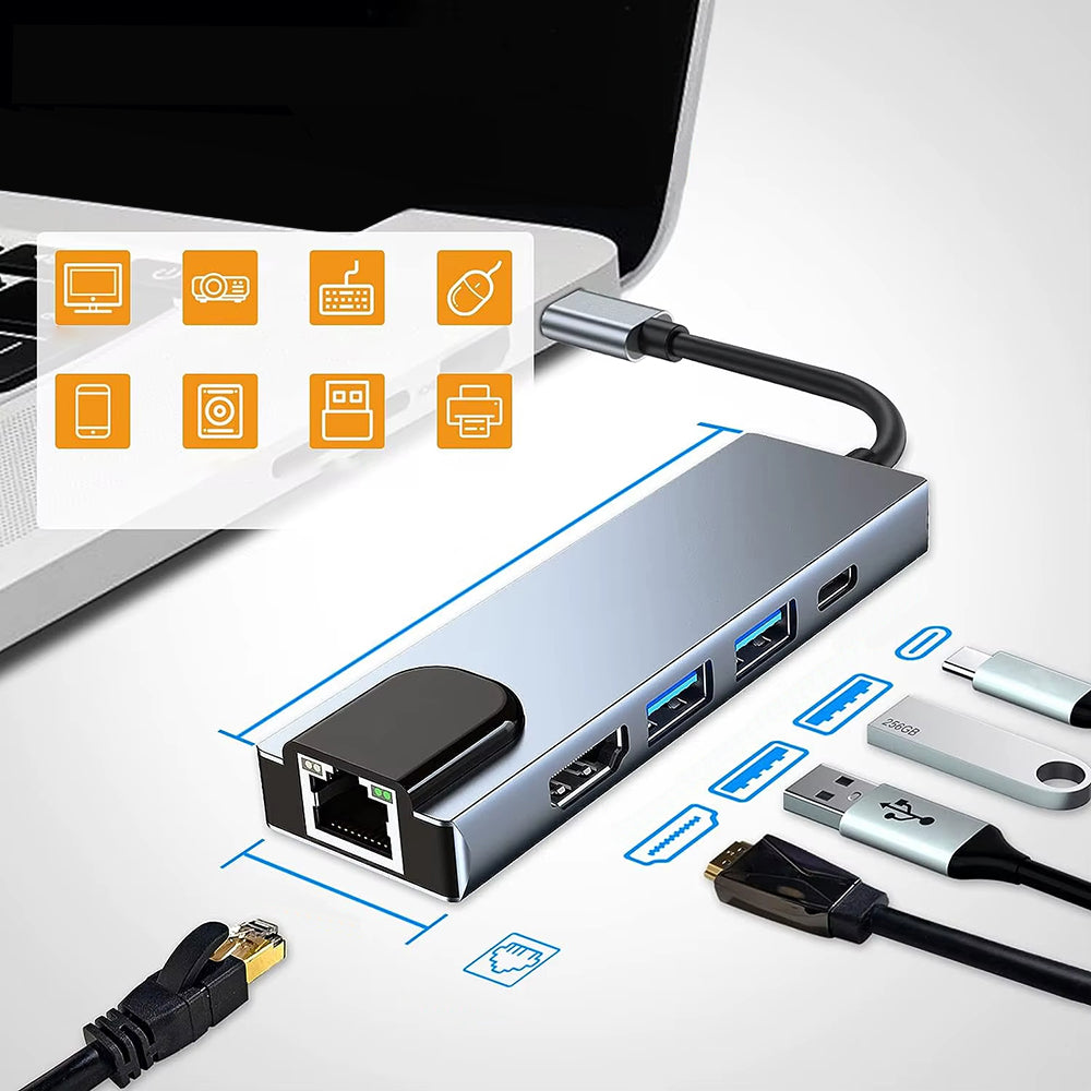 USB-C Techsuit H1 NetBridge Hub, 5in1, Gray