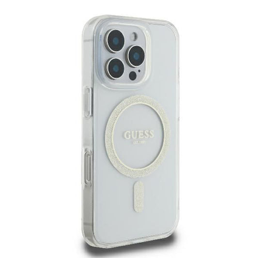 MagSafe Case for Apple iPhone 16 Pro, Guess, IML Glitter Ring, Transparent GUHMP16LHFGERET